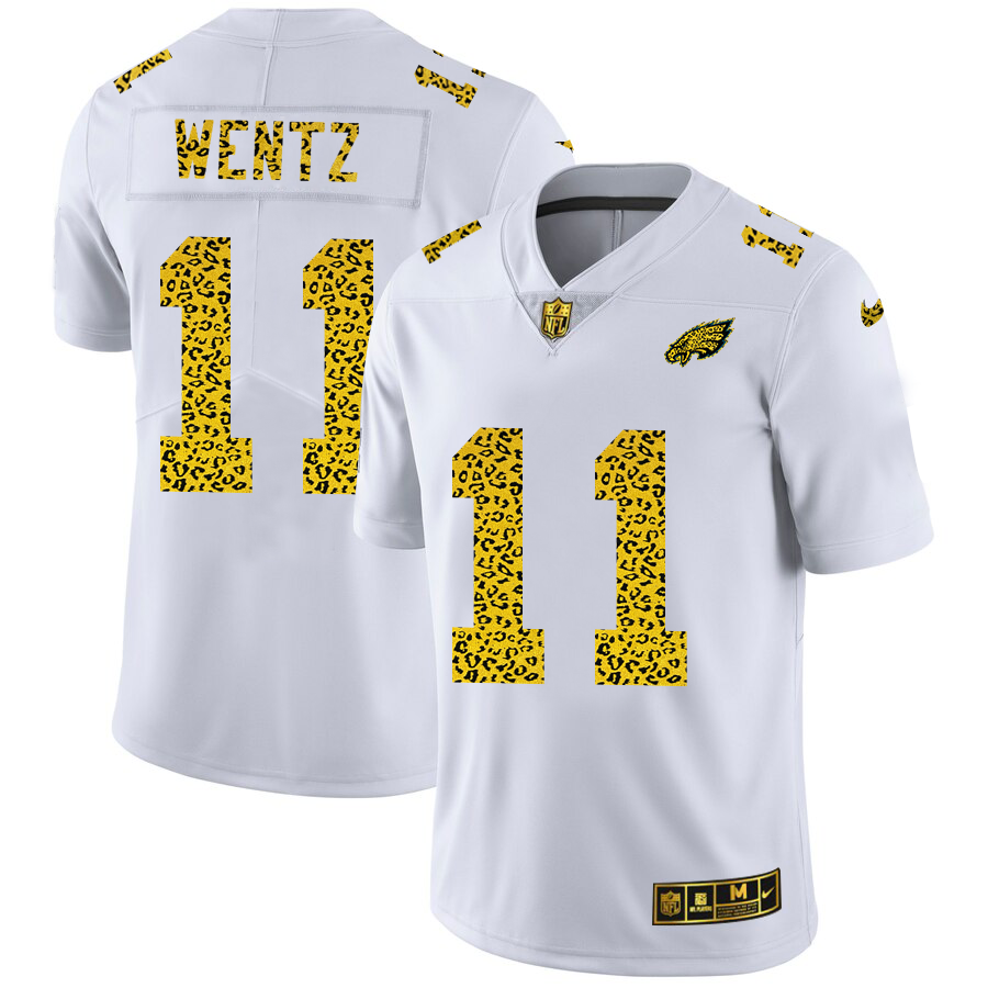 Philadelphia Eagles #11 Carson Wentz Men Nike Flocked Leopard Print Vapor Limited NFL Jersey White->jacksonville jaguars->NFL Jersey